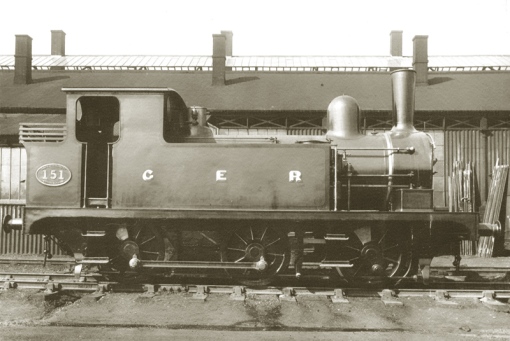 Number 151 again, but this time in the period 1895 - 1901 before its first rebuilding. it has a new flanged smokebox and new (or reconditioned) chimney, the Worsdell spherical blower at the end of the handrail is prominent,  the other pipe lower down on the smokebox is the Westinghouse pump exhaust. The loco is still running as a 2-4-0T but four coal rails have been fitted to the bunker.  Again, in the original patterns of traffic grime can be discerned on the side tanks and bunker.